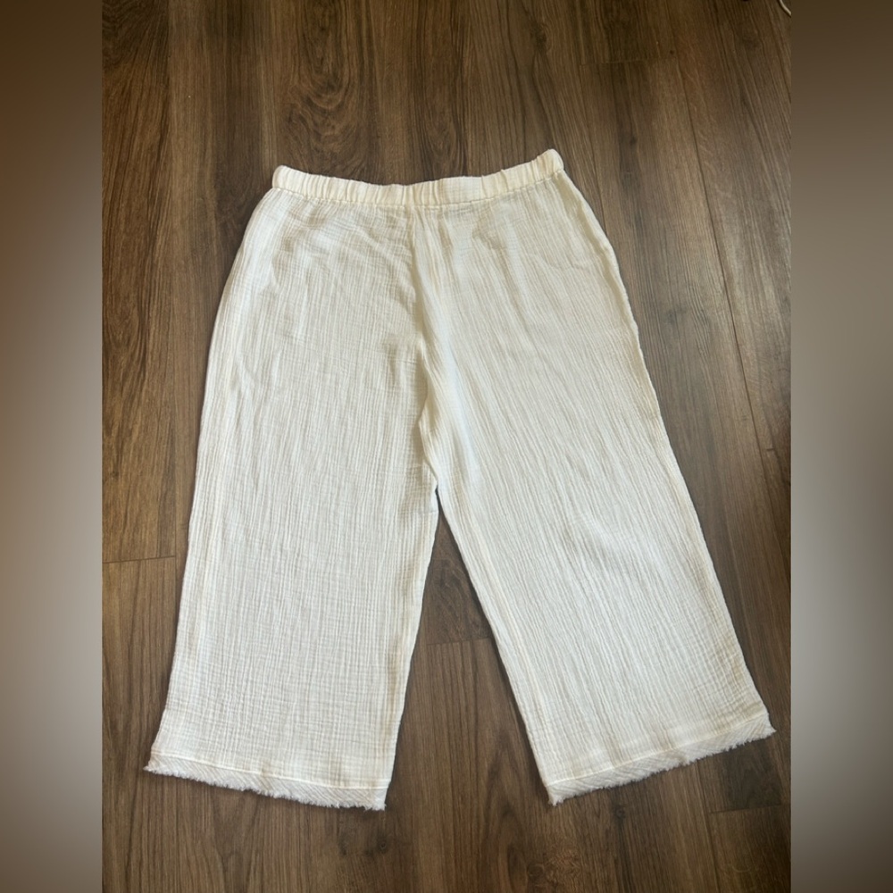 Eileen Fisher 1X White Casual organic cotton Wide-Leg lightweight Pants
